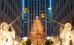 view down Rockefeller Center´s chanel gardens onto the Rockefeller Christmas Tree crowned by Michael Hammer´s Swarovski Star